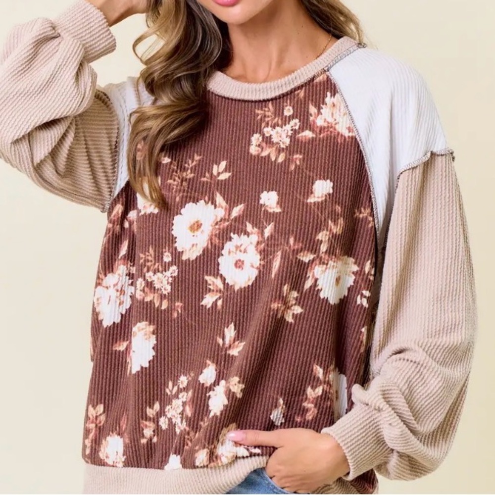 Lovely Melody Brown and Cream Floral Sweatshirt